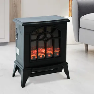 HOMCOM Electric Fireplace Heater Black Stove with LED Flame Effect Freestanding - Black