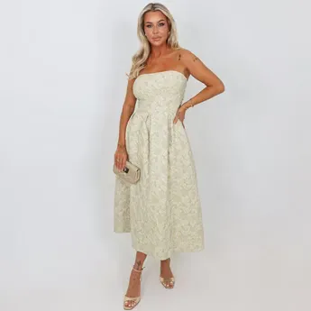 AX Paris Sage Floral Jacquard Bandeau A-Line Midi Dress