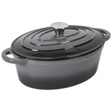 Robert Dyas 30cm/4.2L Oval Cast Iron Casserole Dish with Lid - Charcoal (Oven & Induction Safe)