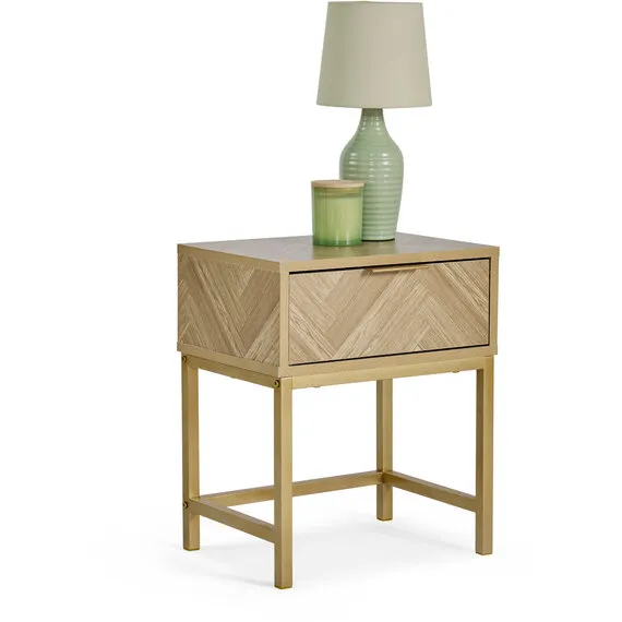 Ducie Bedside Table with Herringbone Design - Brown / 1