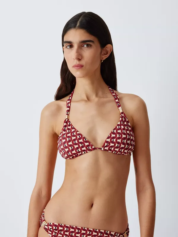 John Lewis Monterey Geo Print Halterneck Bikini Top, Neutral