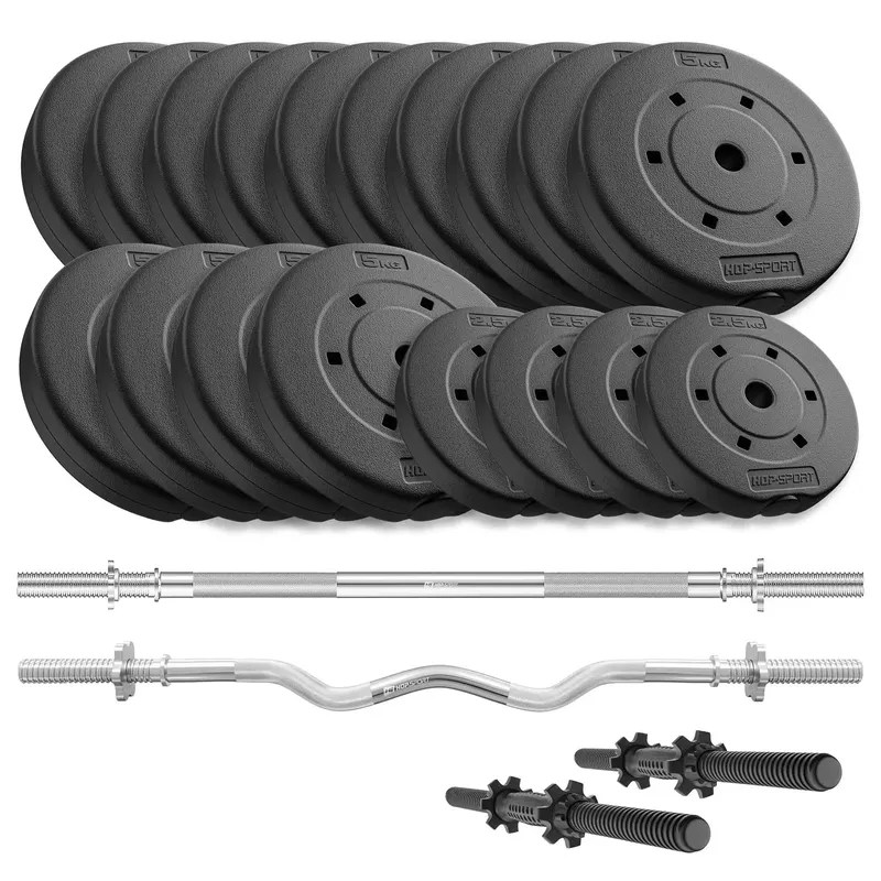 HOP-SPORT Composite Barbell & Dumbbell Set 80 kg (Straight Bar, Curl Bar, Short Bars)