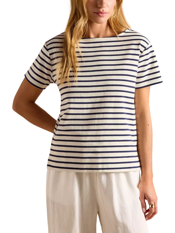 Joules Cotton Short Sleeved Stripe Print T-Shirt, Blue/Multi