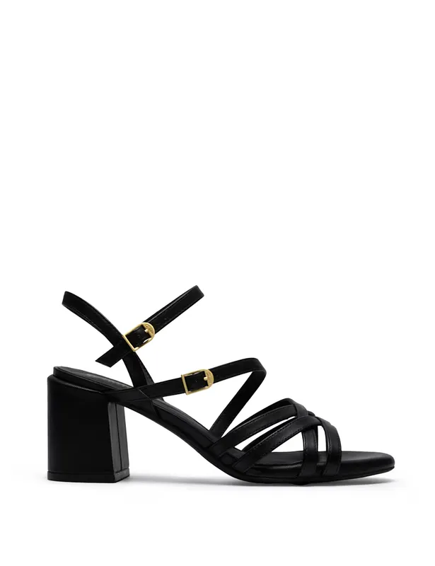 Clarks Leather Buckle Ankle Strap Block Heel Sandals