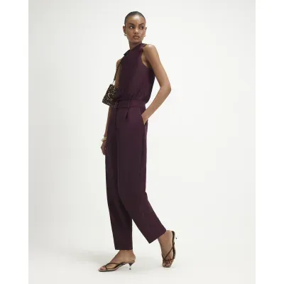 Red Pleat Detail Barrel Leg Trousers