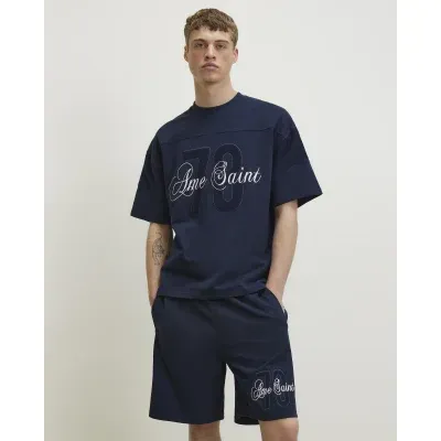 Navy Cotton Regular Ame Saint Stripe Shorts