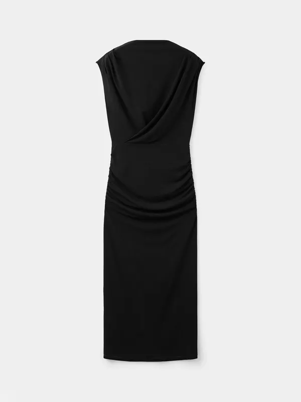 Mango Draped Cowl Neck Sleeveless Midi Dress