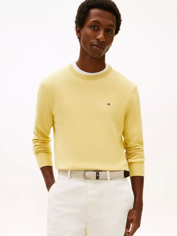 Tommy Hilfiger Flag Embroidered Combed Cotton Crew Neck Jumper