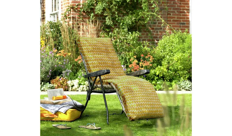 Argos Home Check Folding Recliner Garden Chair - Grey