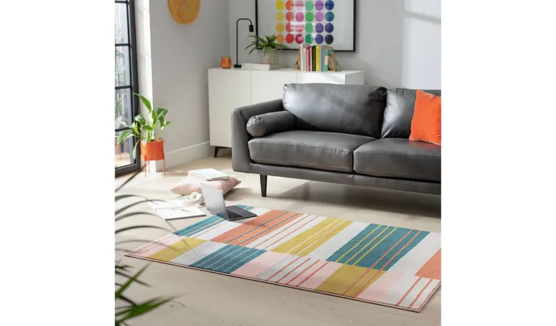 Argos Home Abstract Stripe Coral Rug - 120x170cm