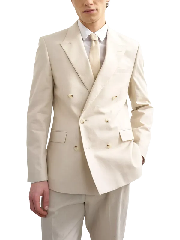 Topman Linen Cotton Blend Double Breasted Suit Jacket, Sand