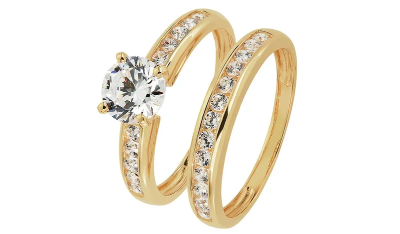 Revere 9ct Gold Cubic Zirconia Solitaire Bridal Ring Set
