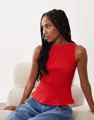 shirred sleeveless tank top in red
