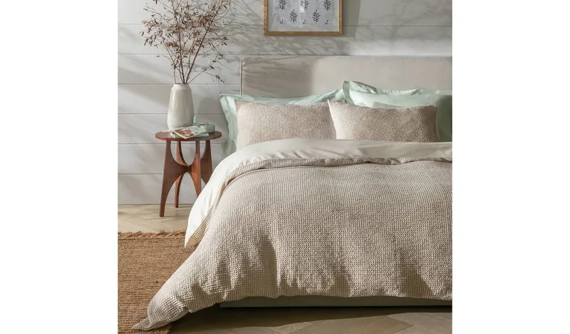 Habitat Cotton Contrast Waffle Beige Bedding Set