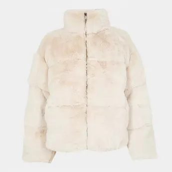 Jack Wills Women's JW Fur Long Sleeve Short Puffer Jacket