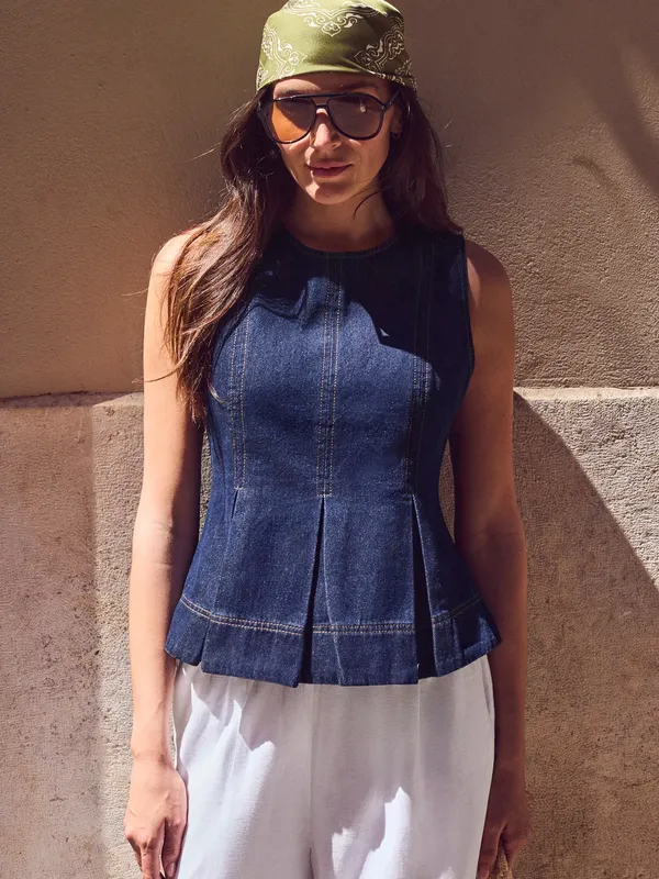 Ro&Zo Denim Peplum Top, Blue