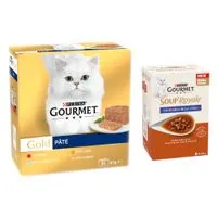 96 x 85g Gourmet Gold Wet Cat Food + 24 x 45g Soup Royale Gourmet Wet Cat Food Free! *