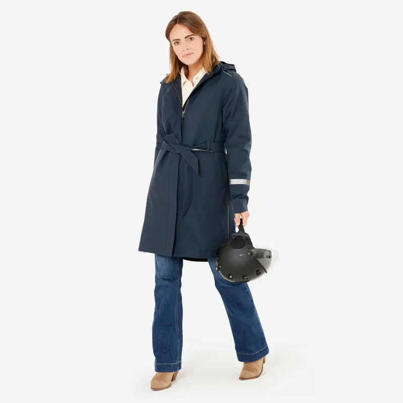 BTWIN Women's Waterproof City Bike Trench with Hood - Navy