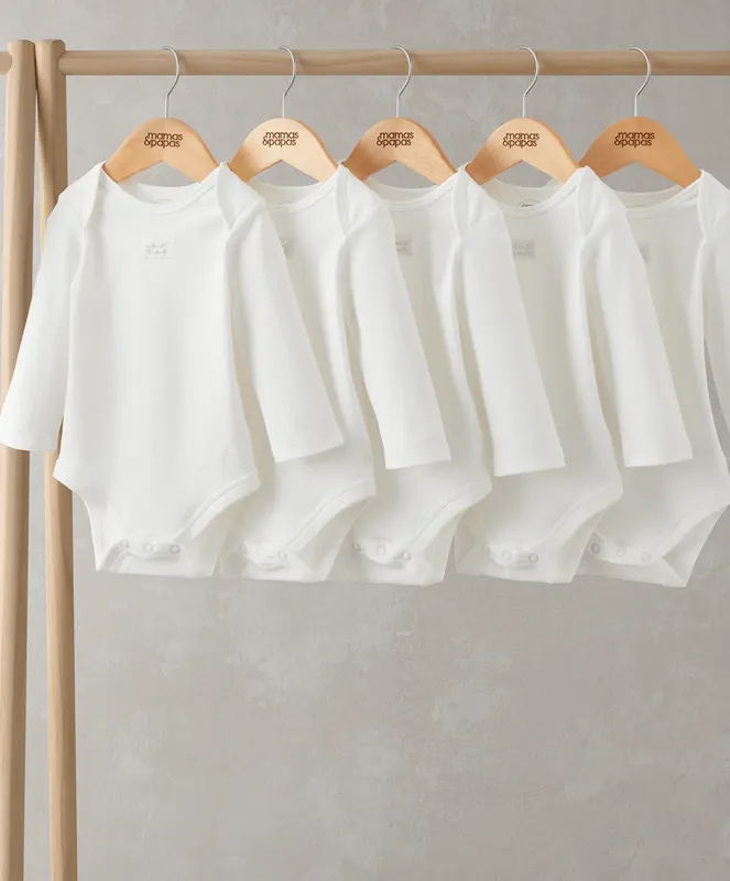 Mamas & Papas White Longsleeved Bodysuits (5 Pack)