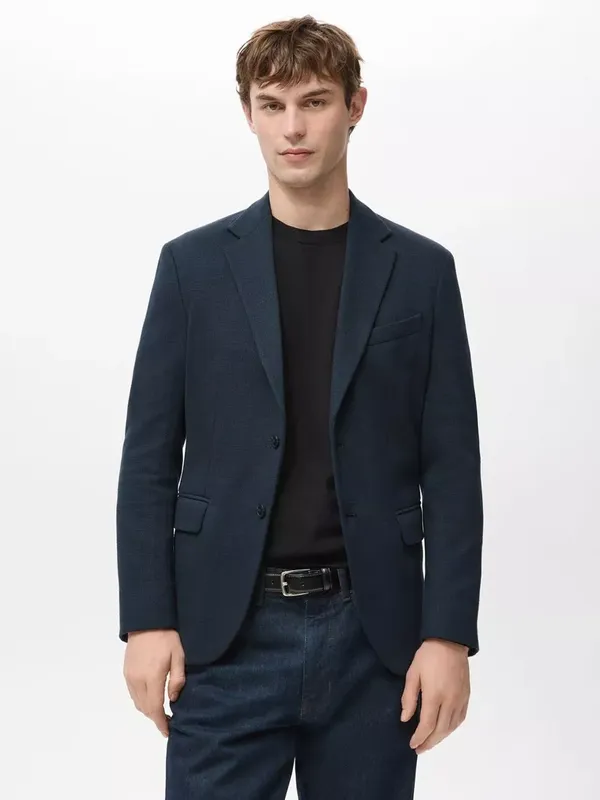 Mango Cotton Blend Moon Blazer, Navy