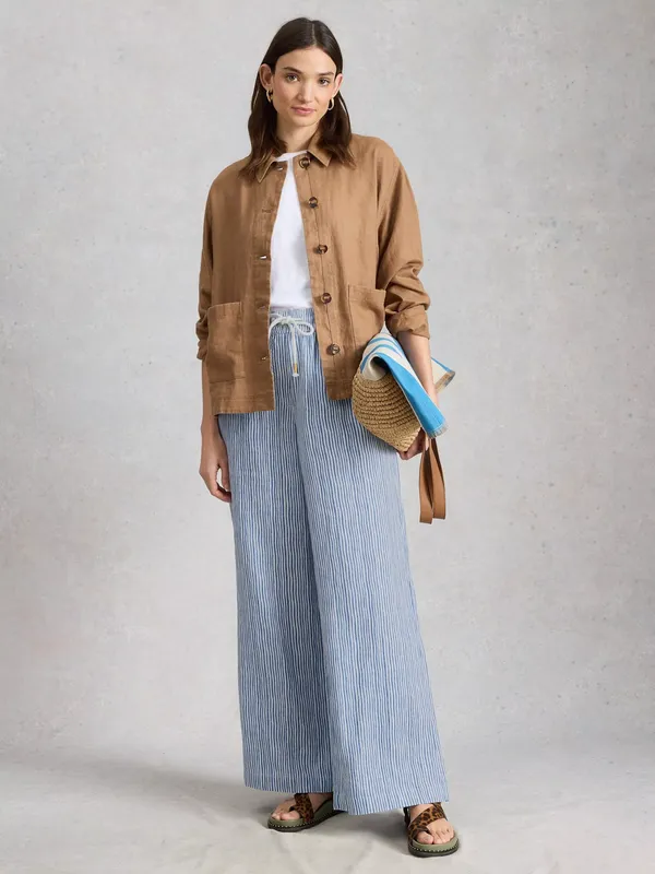 White Stuff Ally Wide Leg Trousers, Blue/Multi