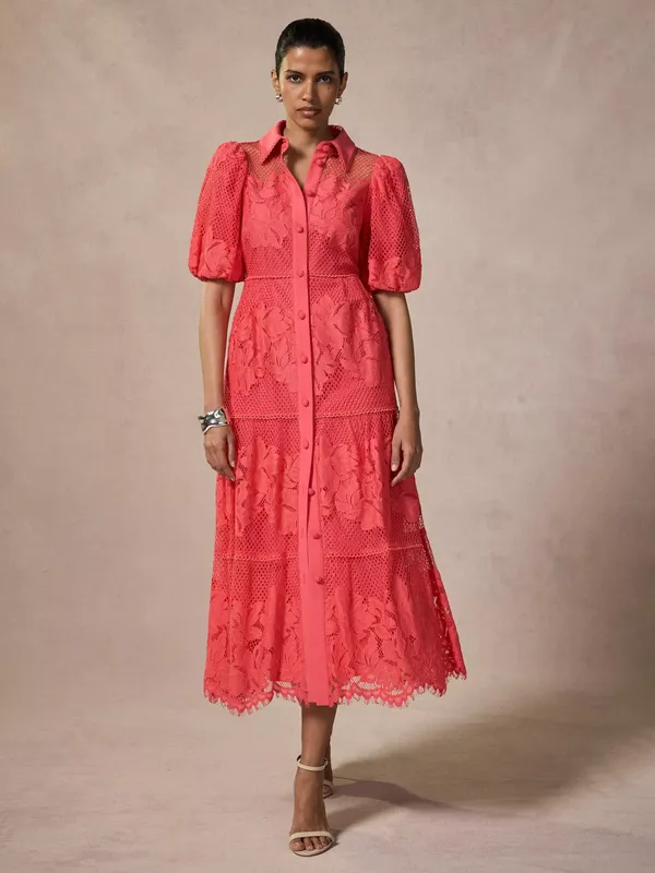 Mint Velvet Lace Shirt Dress, Pink