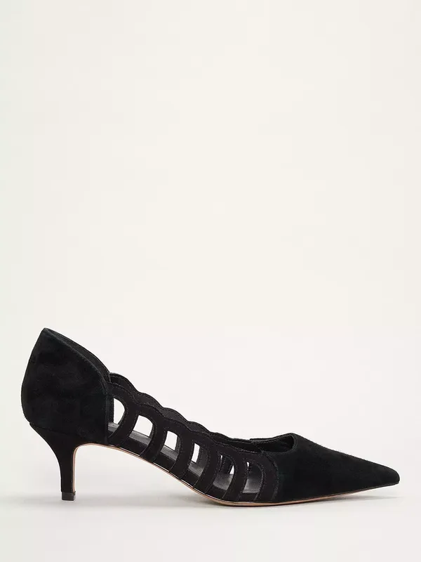Phase Eight Cut Out Suede Court Shoes, Black