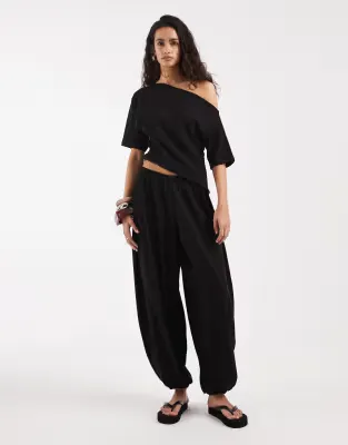 textured oversized balloon trouser co-ord in black