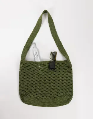 knitted crossbody bag in dark green