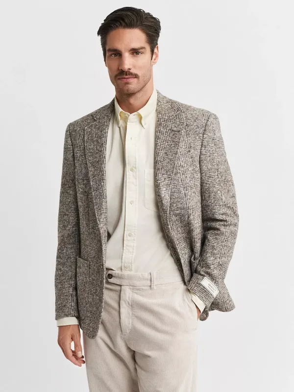 GANT Italian Wool Blend Tonal Check Blazer, Seed Melange