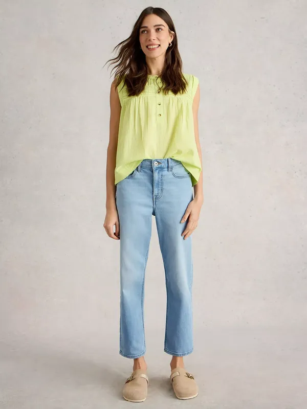 White Stuff Blake Straight Cropped Jeans, Light Denim
