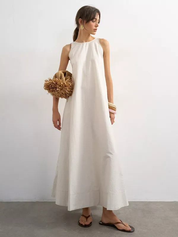 Topshop Sleeveless Open Back Buckle Strap Cotton Blend Maxi Dress, White