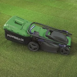 Powerbase Electric Mower with Rear Roller - Green / 37cm Cutting Width