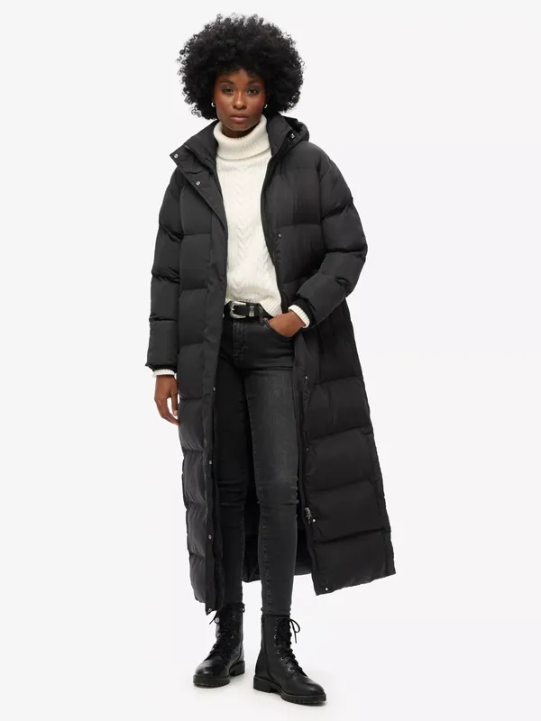 Superdry Maxi Hooded Puffer Coat, Black