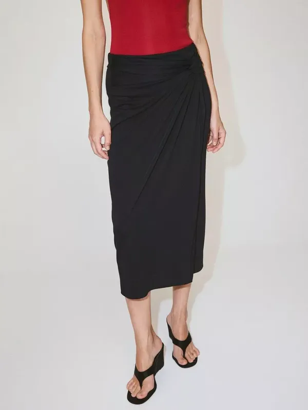 Mango Knotted Detail Midi Pencil Skirt, Anthracite