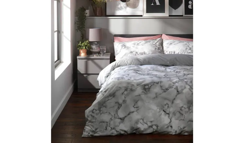 Habitat Marble White & Black Bedding Set - Single