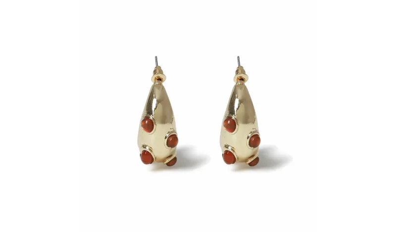 Freedom Orange Stone Studded Gold Hoop Earrings