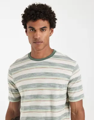 100% cotton regular fit t-shirt in duck green stripe