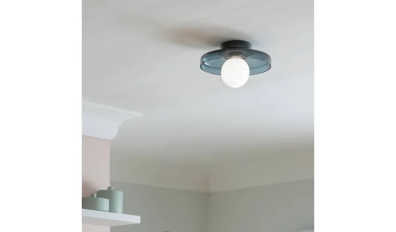 Habitat Jonna Bathroom Flush Ceiling Light -Dark Blue &Glass