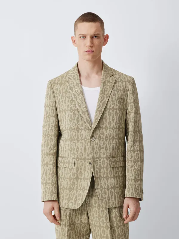 John Lewis x LABRUM Regular Fit Cotton Blend Cutout Jacquard Suit Jacket, Khaki