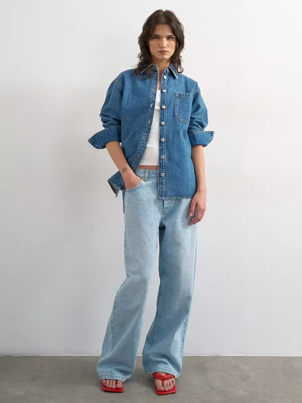 Topshop Oversized Denim Shacket, Blue
