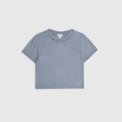 Girls Blue Scattered Embellished T-Shirt