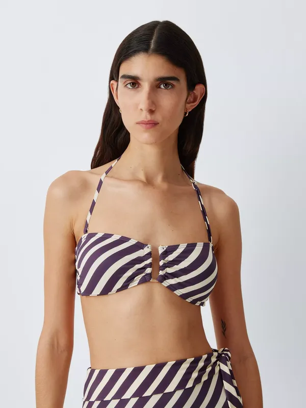 John Lewis Cruz U-Bar Bandeau Bikini Top, Plum Multi