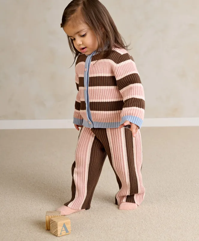 Mamas & Papas Stripe Cardigan & Knitted Wide Leg Trousers