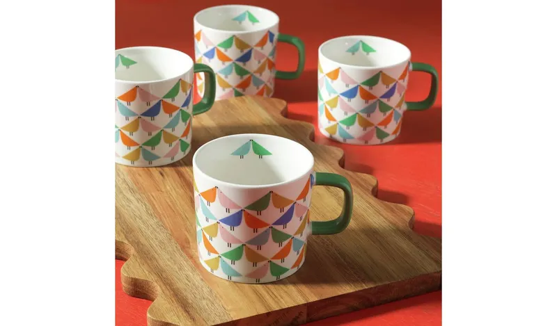 Habitat x Scion Lintu Set of 4 Stoneware Mugs - White