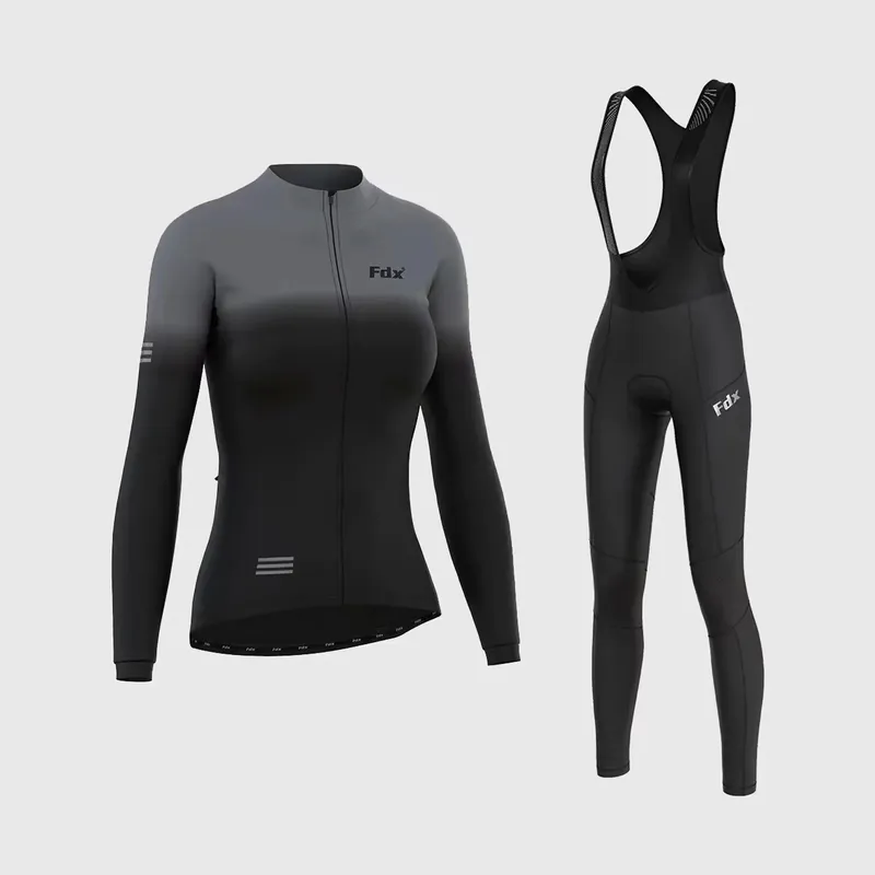 FDX Women's Duo Long Sleeve Thermal Cycling Jersey and 3D Padded Bib Tights Set