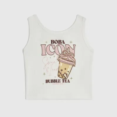 Girls White Boba Icon Tank Top