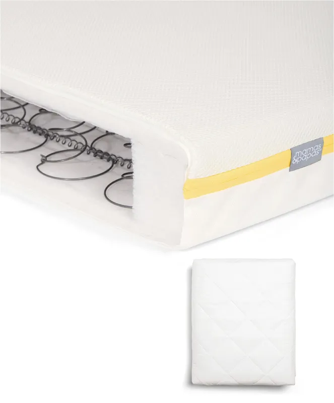 Mamas & Papas Signature Airflow Spring Cotbed Mattress & Anti-Allergy Quilted Mattress Protector Bundle