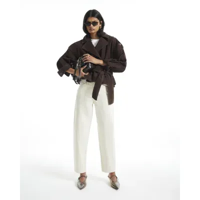 Cream Barrel Leg Jeans