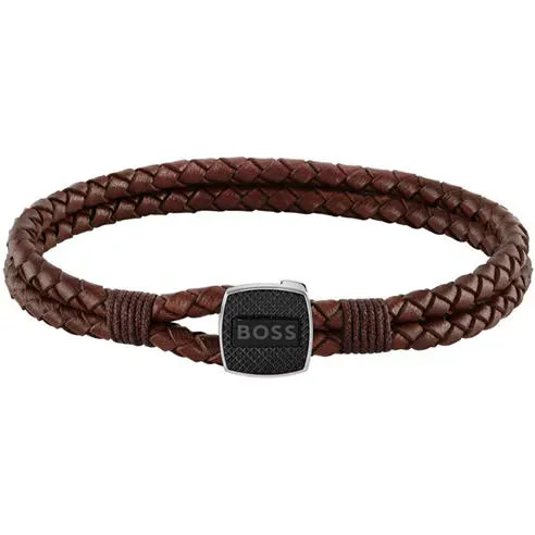 Boss Men's Seal Braided 3mm Leather Bracelet